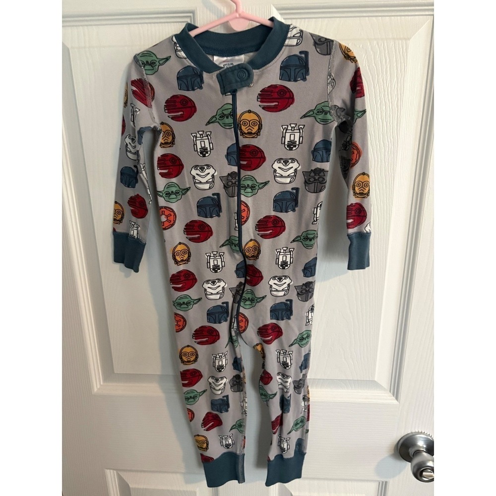 Kids Star Wars Character Print Pajama Sleepsuit One Piece Gray 3T